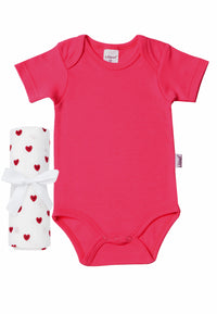 2-teiliges Set mit Body und Musselintuch in himbeer