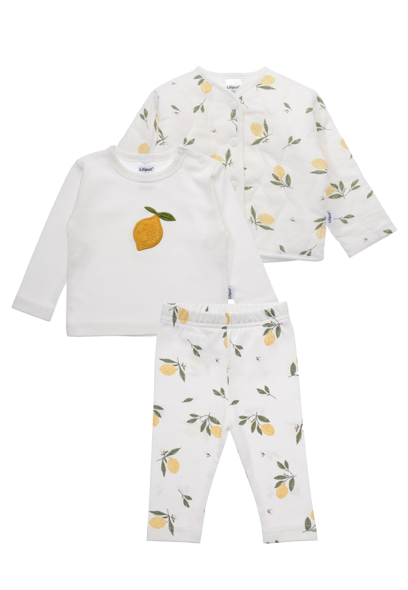 3-teiliges Kinderset Little Lemon – Jacke, Shirt & Leggings mit Zitronenprint