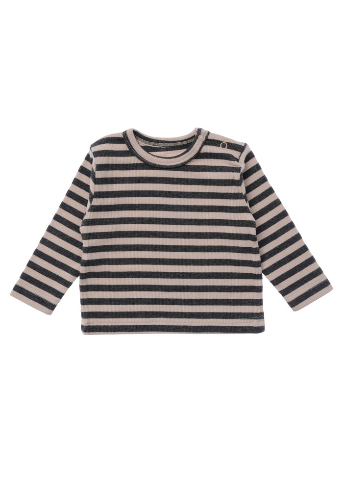 Langarmshirt in grau melange-beige-gestreift Vorderseite