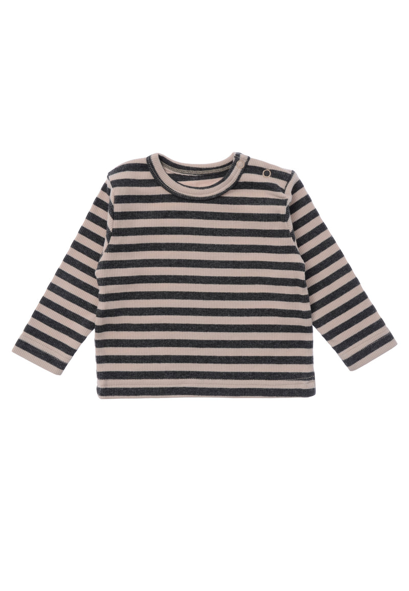 Langarmshirt in grau melange-beige-gestreift Vorderseite