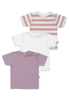 3er Pack T-Shirts in sommerlichen Farben. Mauve, Mauve gestreift und ecru.