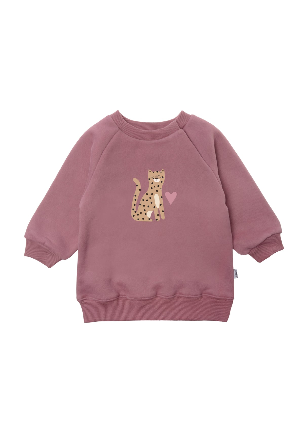 Sweatshirt in rosenholz mit Raglanärmeln und Leopard Aufdruck.