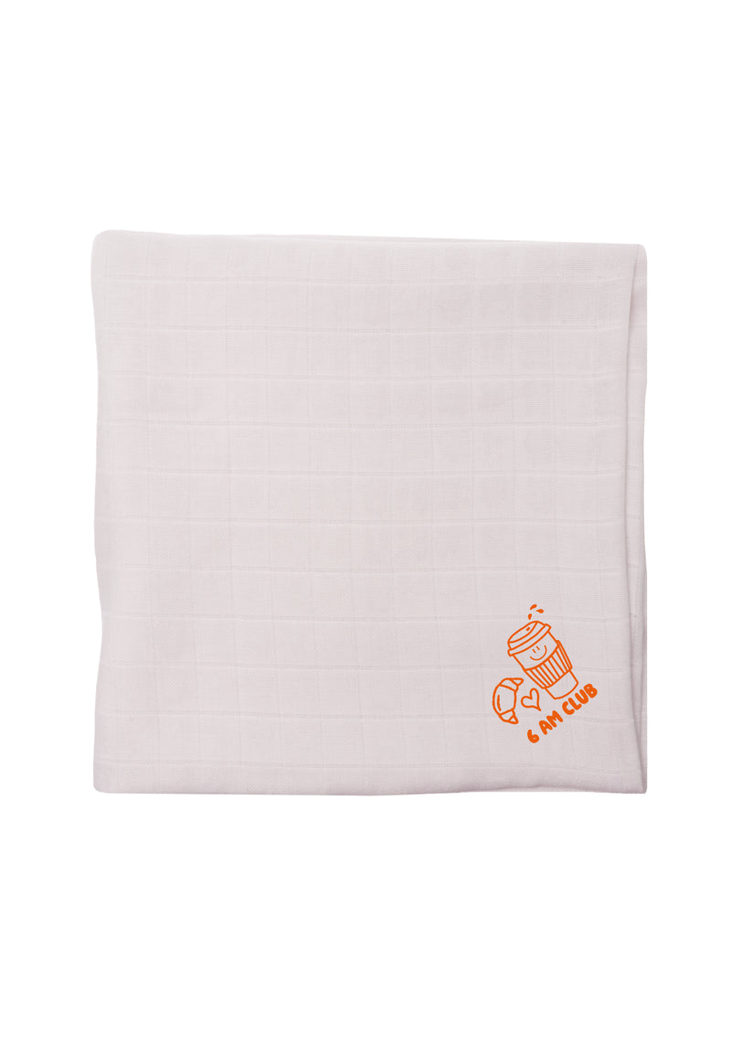 2er-Pack Premium-Musselintücher in apricot und grau "6 am Club" Print