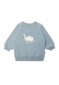 Dino Sweatshirt in hellblau und Wording in weiß/ecru.