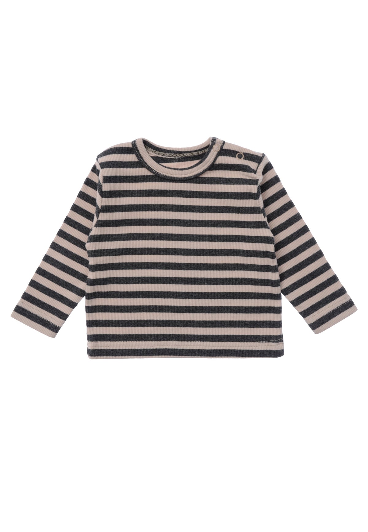 Langarmshirt in grau melange-beige-gestreift Vorderseite