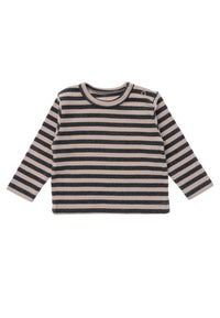 Langarmshirt in grau melange-beige-gestreift Vorderseite