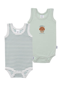 2er Pack Achselbodys in schilf und gestreift mit Muffin Print