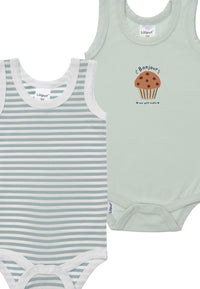 2er Pack Achselbodys in schilf und gestreift mit Muffin Print