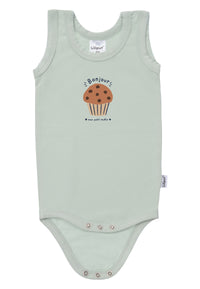 2er Pack Achselbodys in schilf und gestreift mit Muffin Print