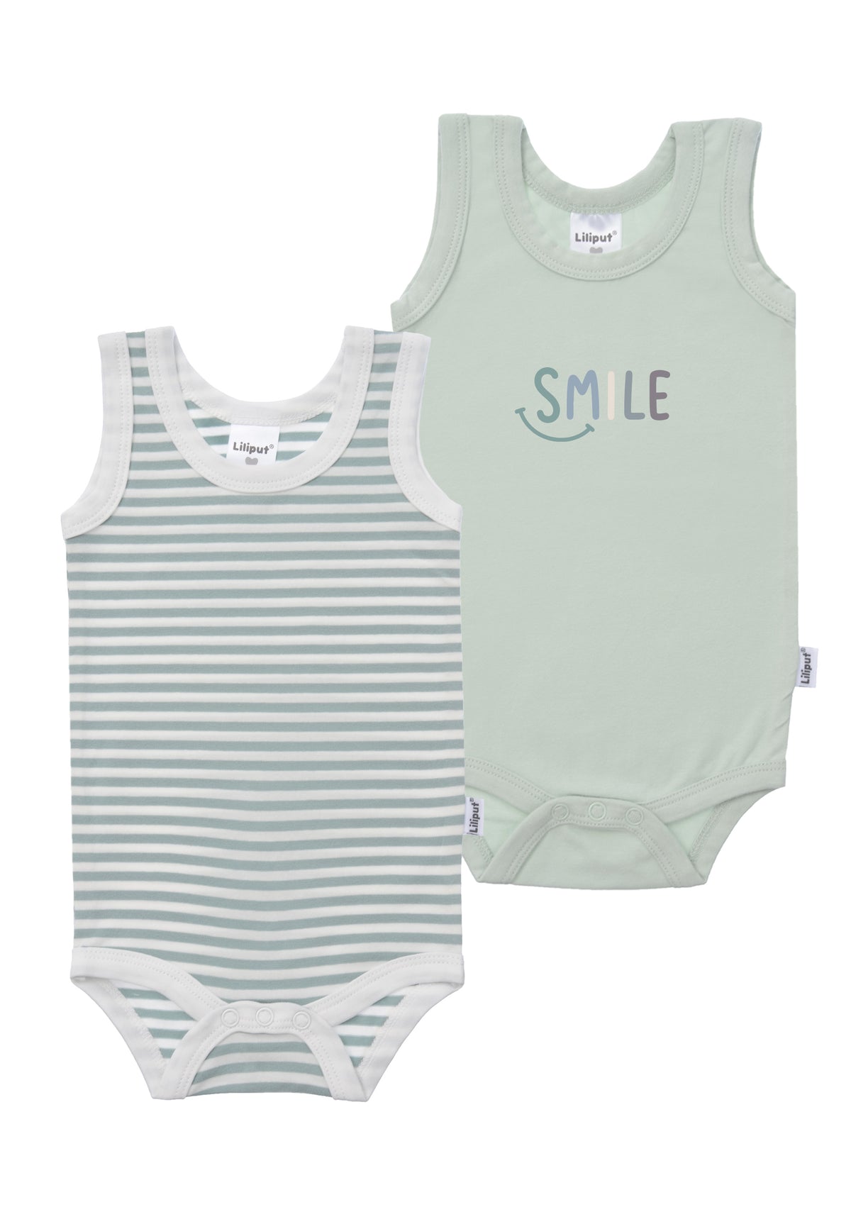 2er Pack Achselbodys in schilf und gestreift mit Smile Print