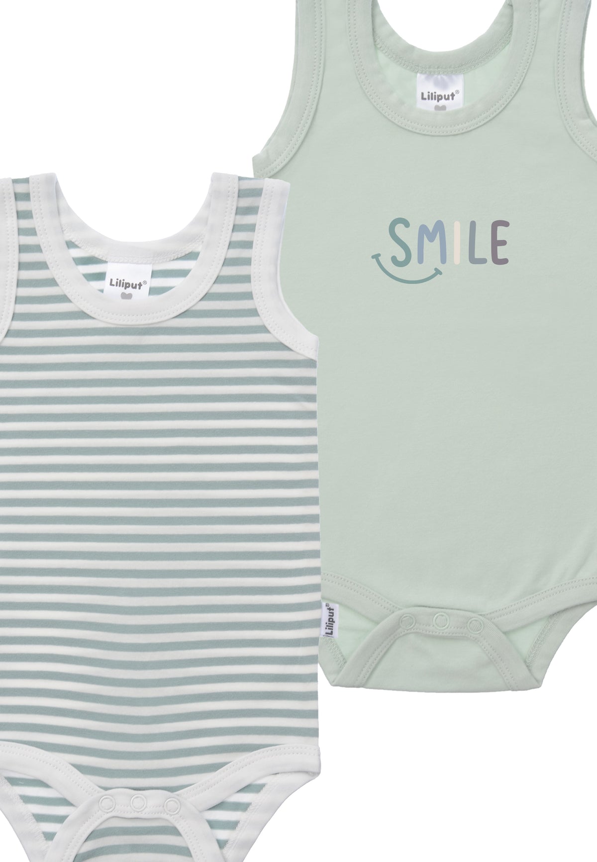 2er Pack Achselbodys in schilf und gestreift mit Smile Print