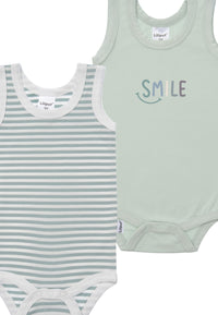 2er Pack Achselbodys in schilf und gestreift mit Smile Print