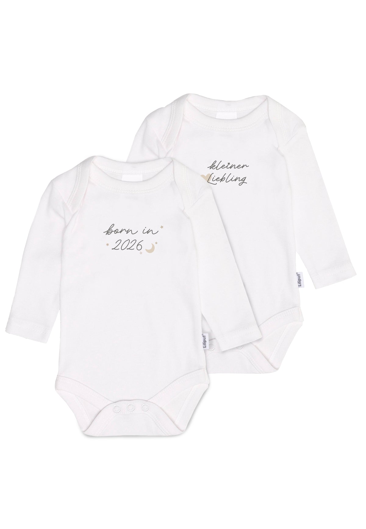 2er-Pack Langarm-Amineckbodys in weiß "born in 2026"