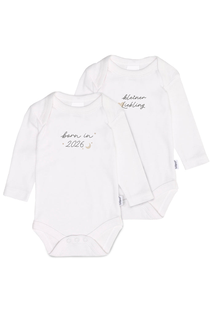2er-Pack Langarm-Amineckbodys in weiß "born in 2026"