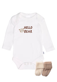 3-teiliges Set, Langarmbody mit Print "Hello Bear"