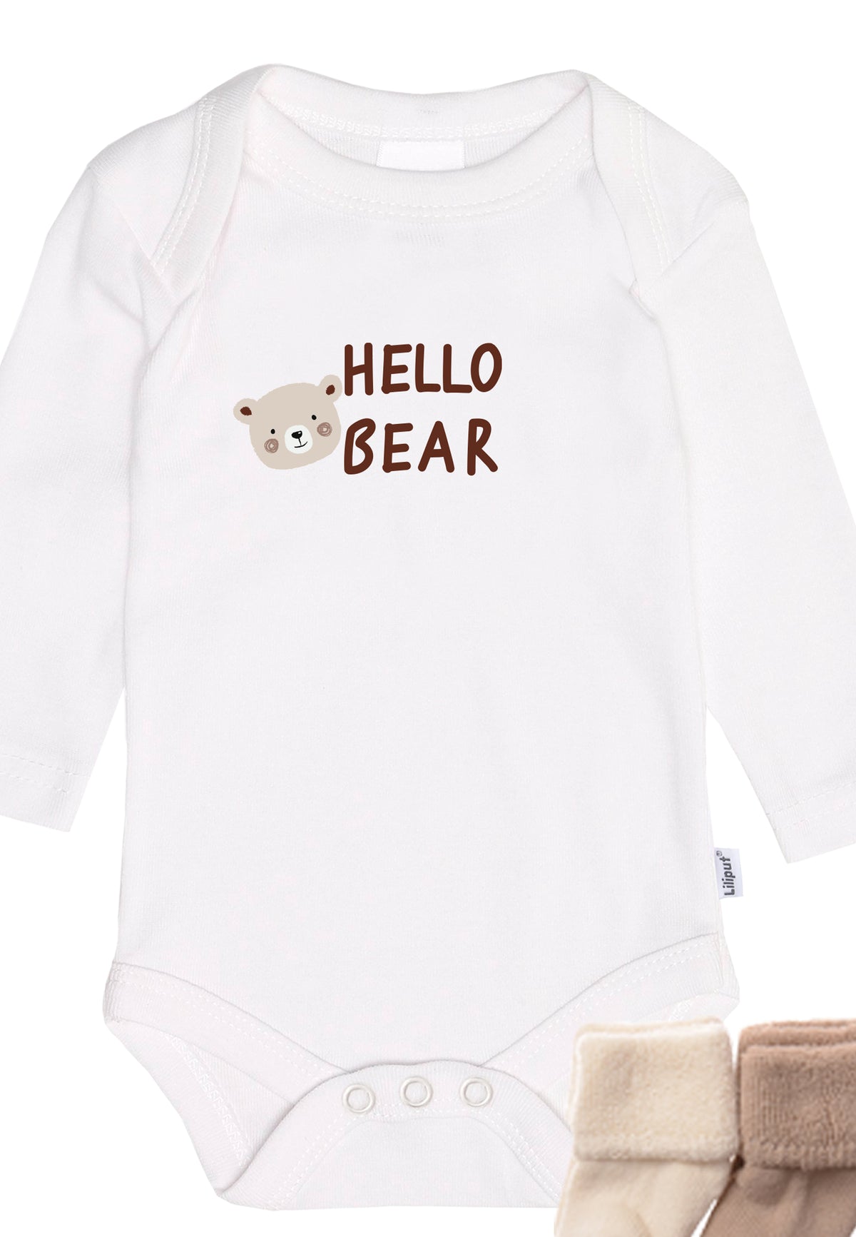 3-teiliges Set, Langarmbody mit Print "Hello Bear"