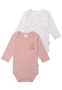 2er-Pack Langarmbodys in rosé und Blumen mit Print "Boo Crew"