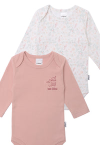 2er-Pack Langarmbodys in rosé und Blumen mit Print "Boo Crew"
