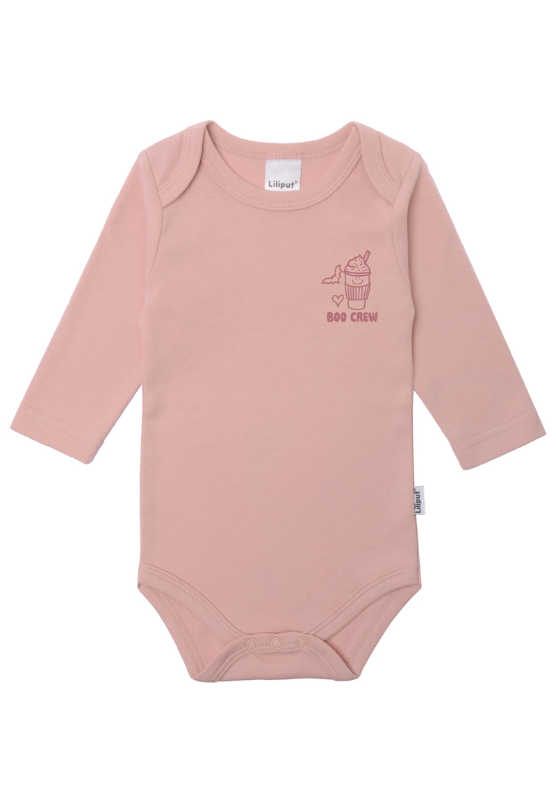 2er-Pack Langarmbodys in rosé und Blumen mit Print "Boo Crew"