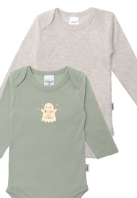 2er-Pack Langarmbodys in schilf und grau "Trick or Treat"