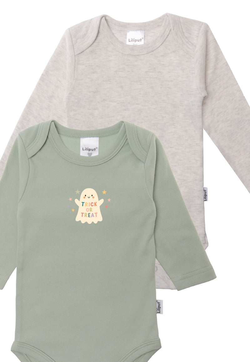 2er-Pack Langarmbodys in schilf und grau "Trick or Treat"