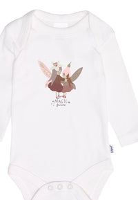 Weißer Langermbody mit Amineckausschnitt und Feen Druck Magic Fairies 
