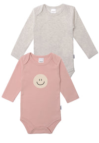 2er-Pack Langarmbodys in rosenholz und grau "Smiley"