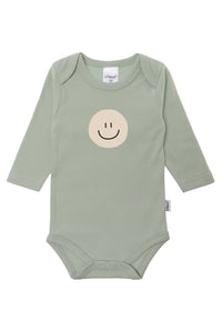 2er-Pack Langarmbodys in schilf und grau "Smiley"