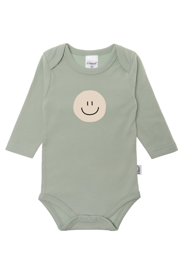 2er-Pack Langarmbodys in schilf und grau "Smiley"
