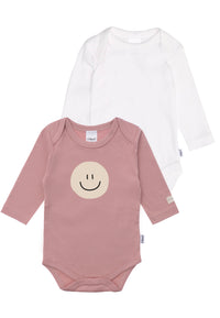 2er-Pack Langarmbodys in rosenholz und weiß "Smiley"