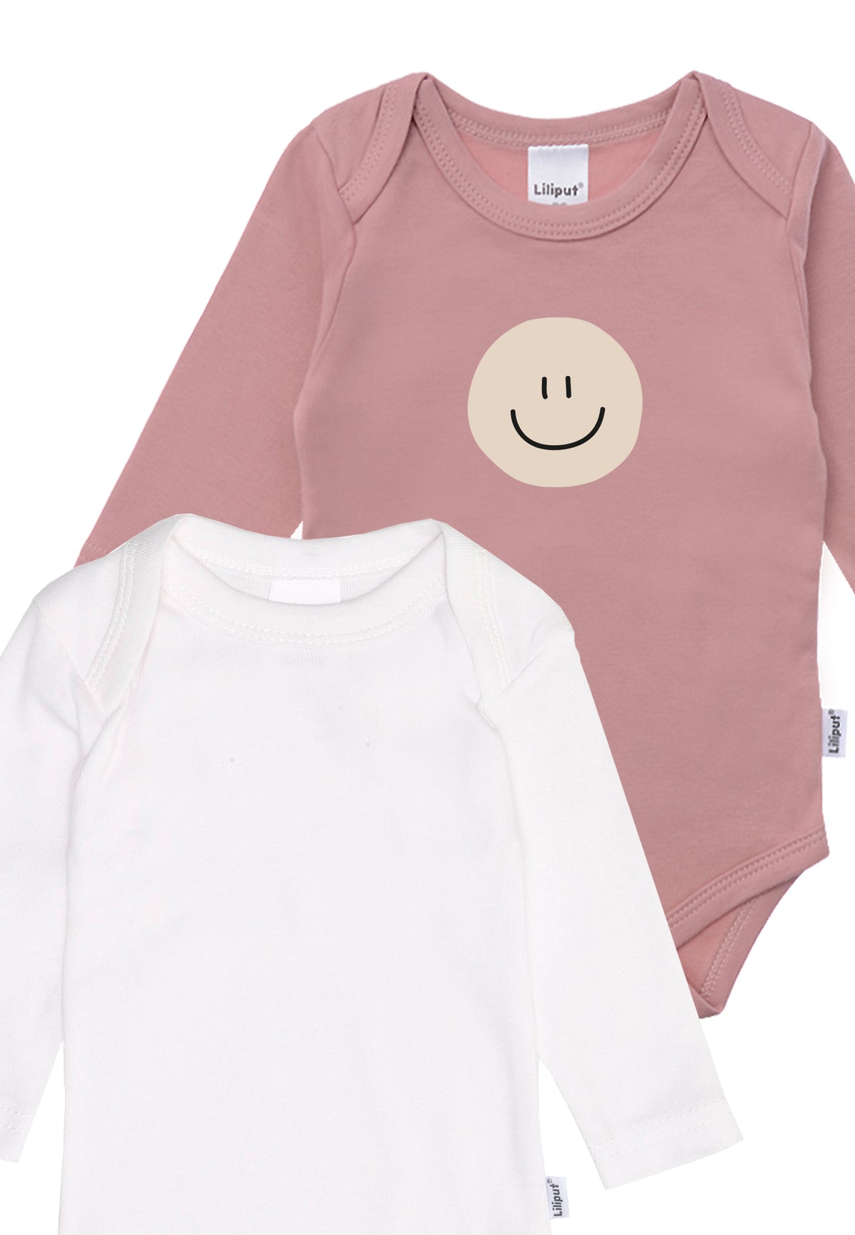 2er-Pack Langarmbodys in rosenholz und weiß "Smiley"