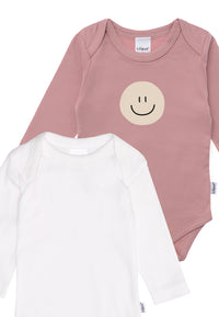 2er-Pack Langarmbodys in rosenholz und weiß "Smiley"