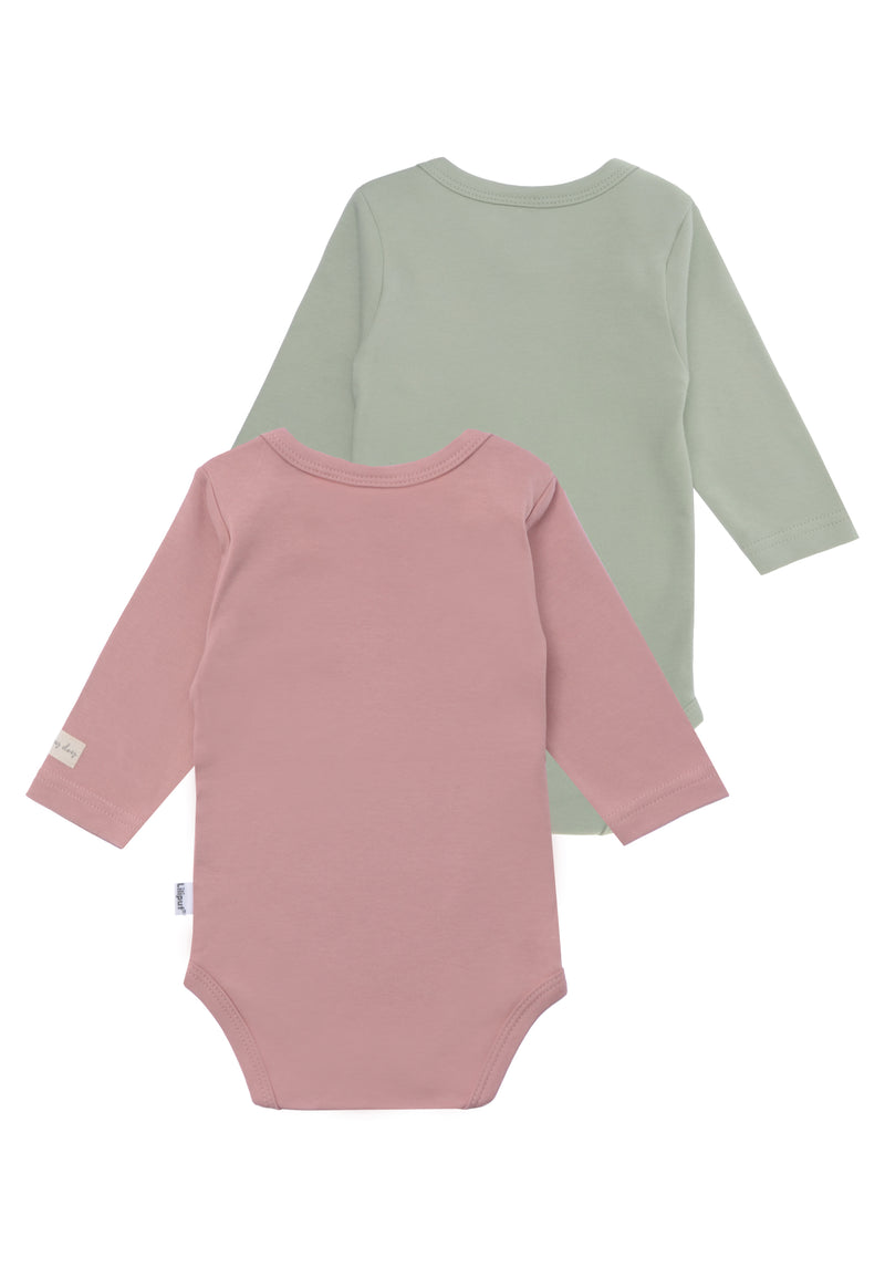 Rückansicht Doppelpack Langarmbodies schilf und rosenholz mit patch oh happy day 
