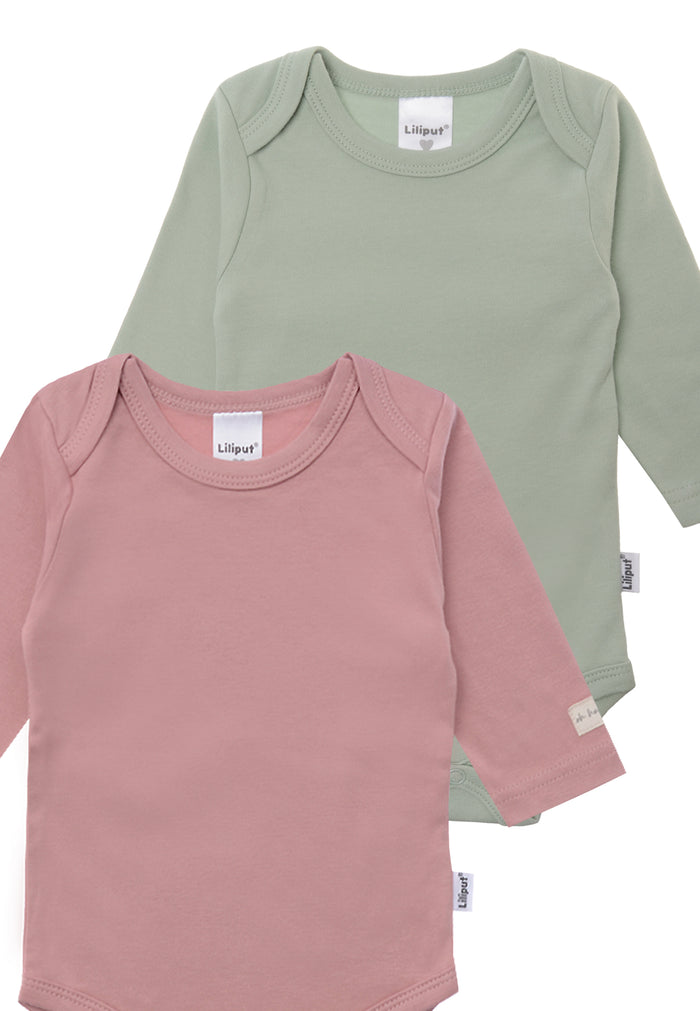 Detailfoto Doppelpack Langarmbodies schilf und rosenholz mit patch oh happy day 