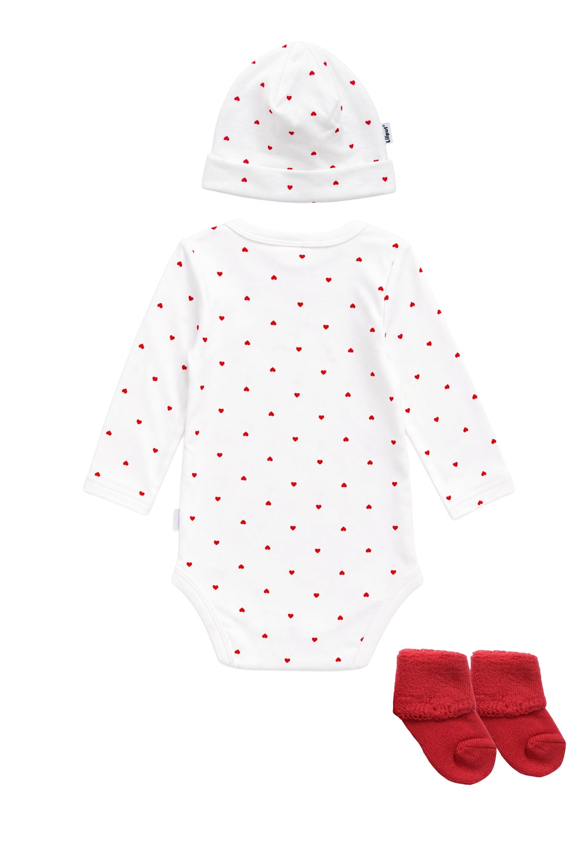 3-teiliges Babyset mit Herzchenprint in Weiß & Rot