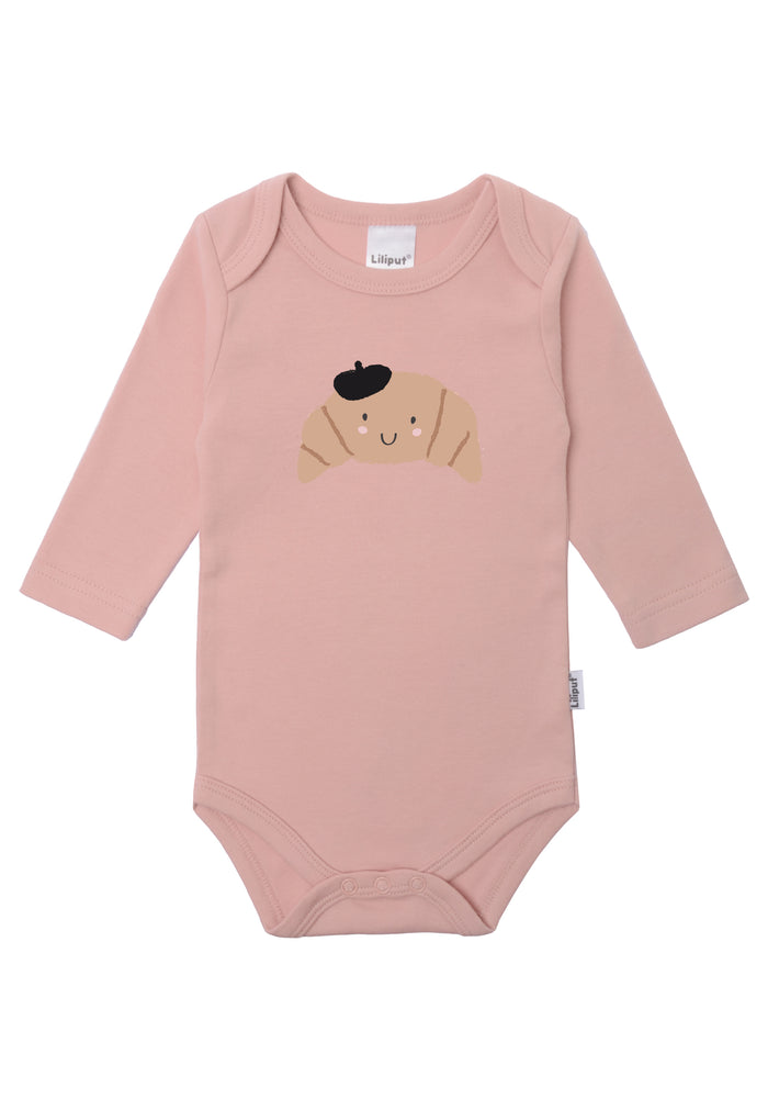 Langarmbody in rosé mit Croissant Print