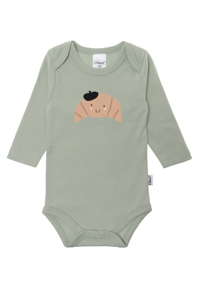Langarmbody in schilf mit Croissant Print