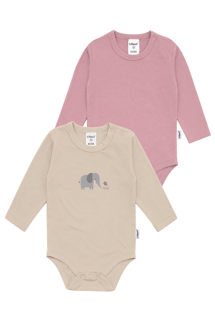 Liliput 2er-Pack Shirtbody Langarm "Elefant" Beige & Rosenholz