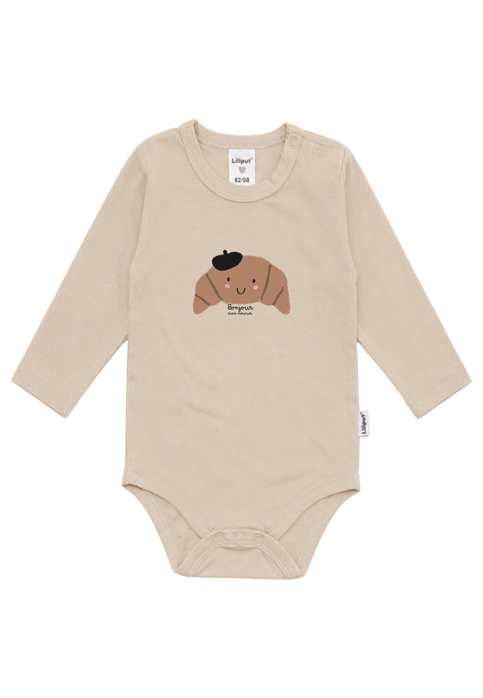 Liliput Shirtbody Langarm "Bonjour Croissant" Beige
