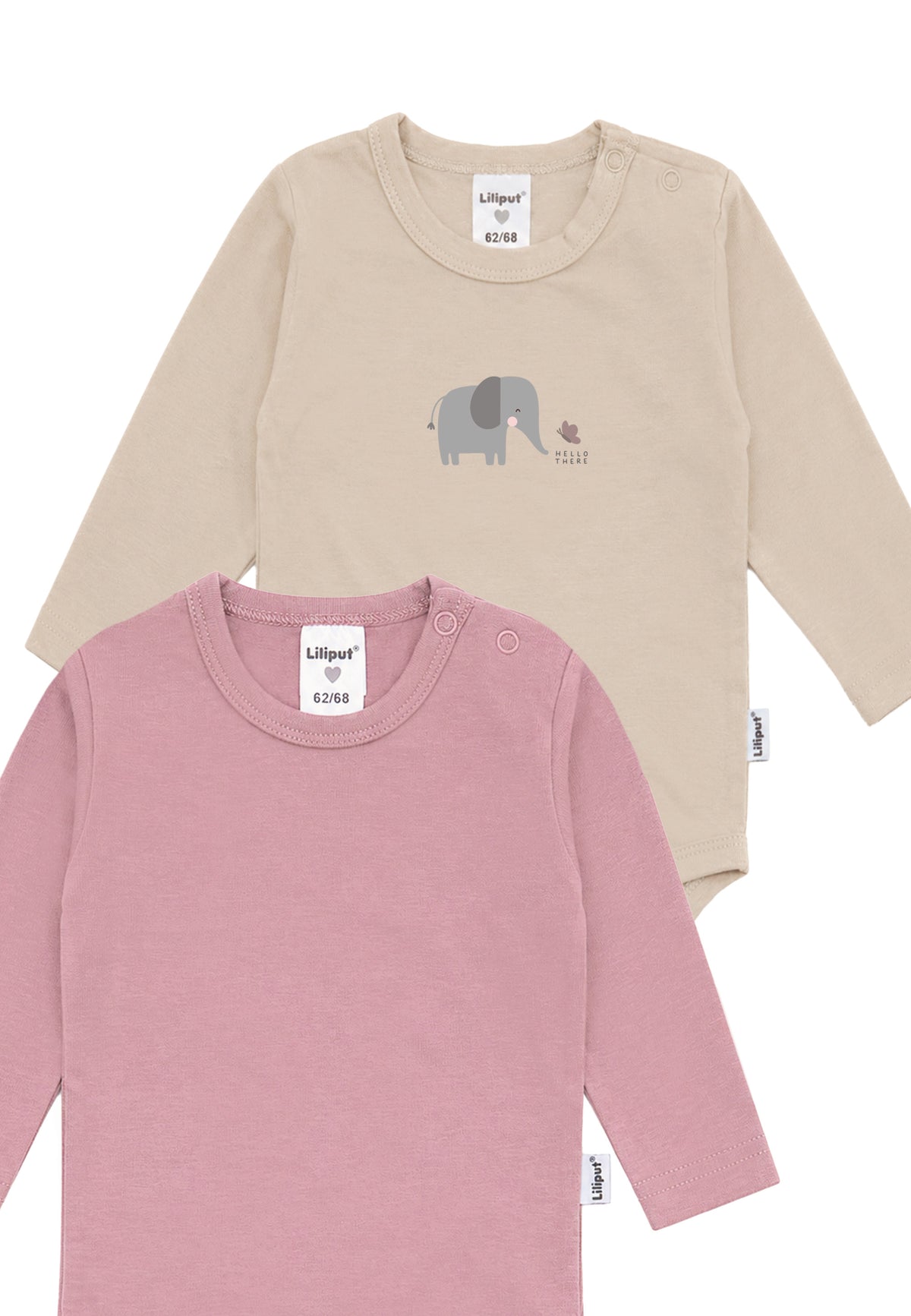 Liliput 2er-Pack Shirtbody Langarm "Elefant" Beige & Rosenholz