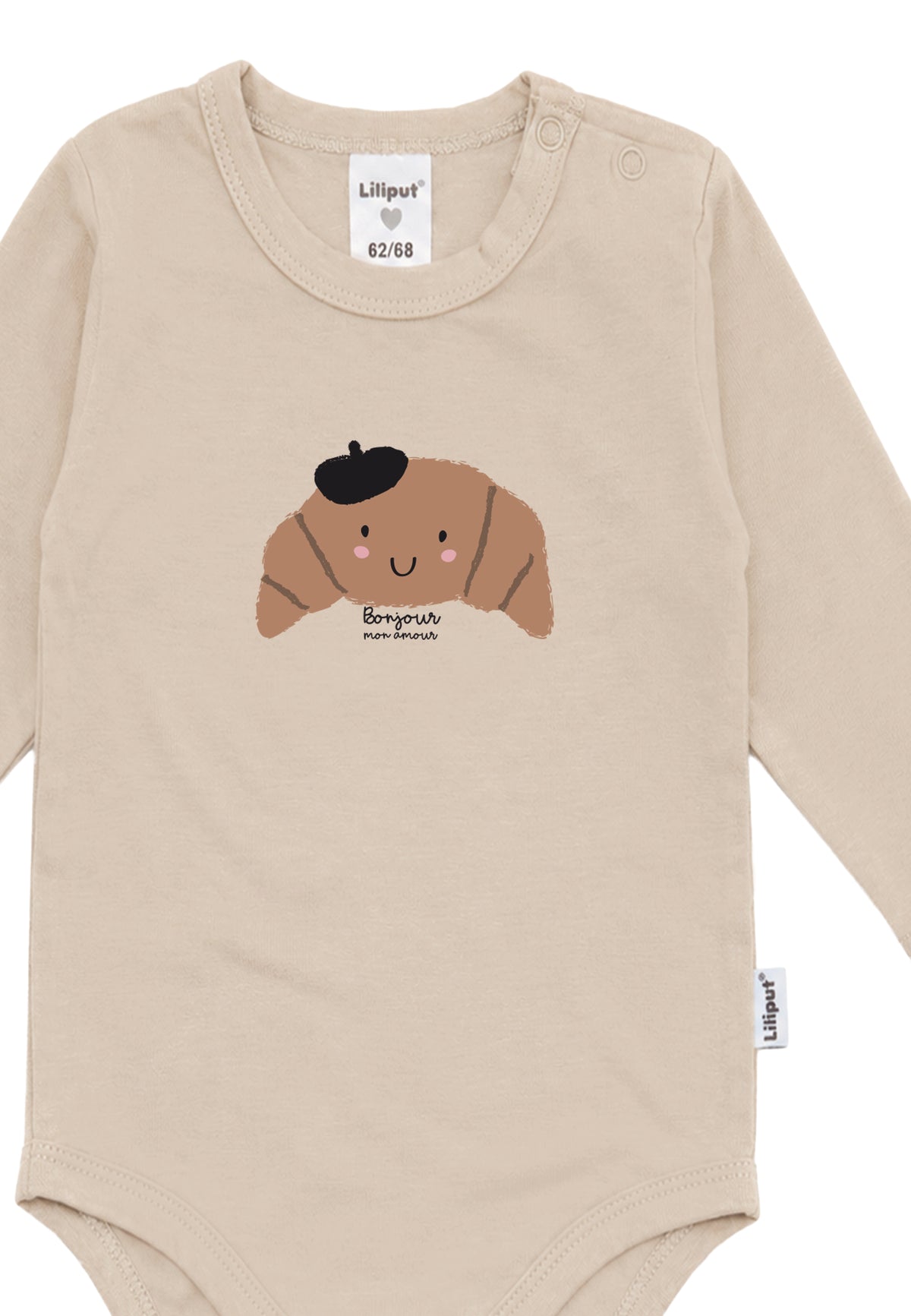 Liliput Shirtbody Langarm "Bonjour Croissant" Beige