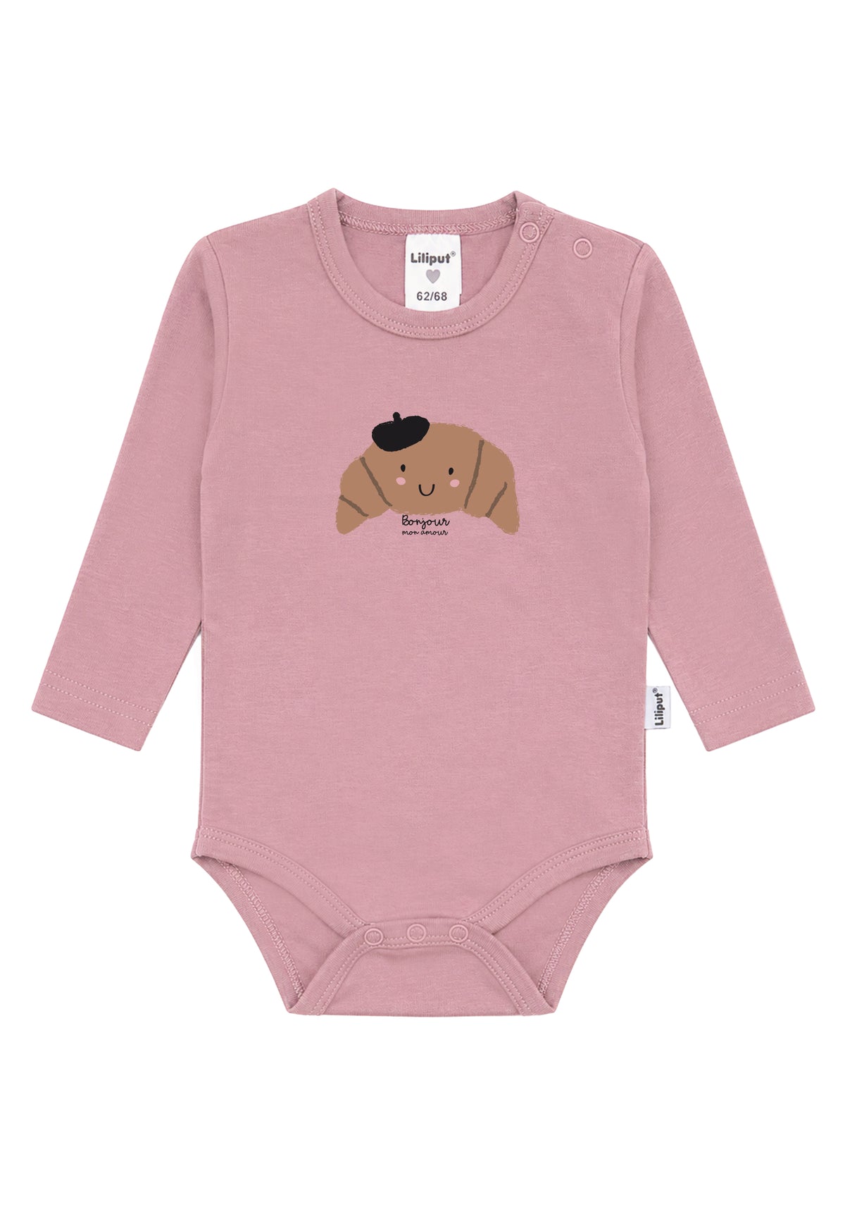 Liliput Shirtbody Langarm "Bonjour Croissant" Rosenholz