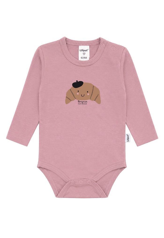 Liliput Shirtbody Langarm "Bonjour Croissant" Rosenholz
