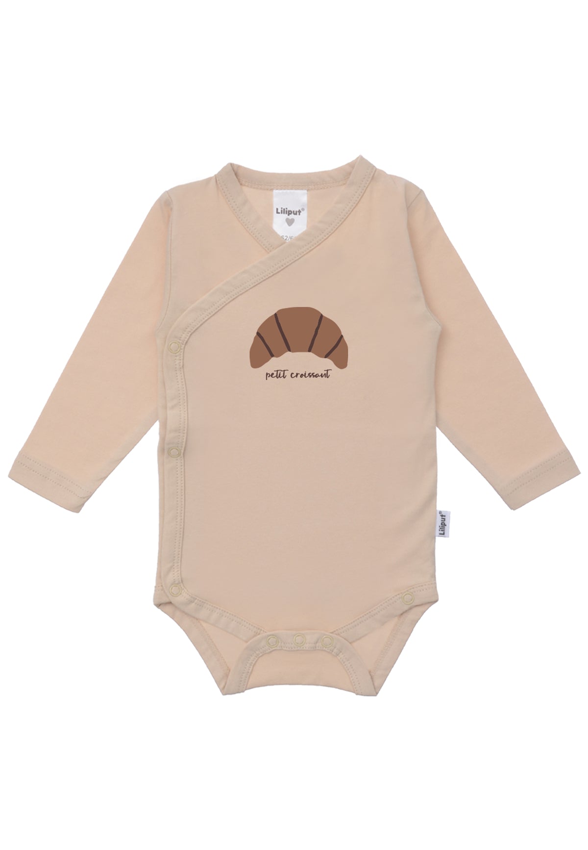 2er-Pack Langarm-Wickelbodys beige und geringelt mit Croissant Print