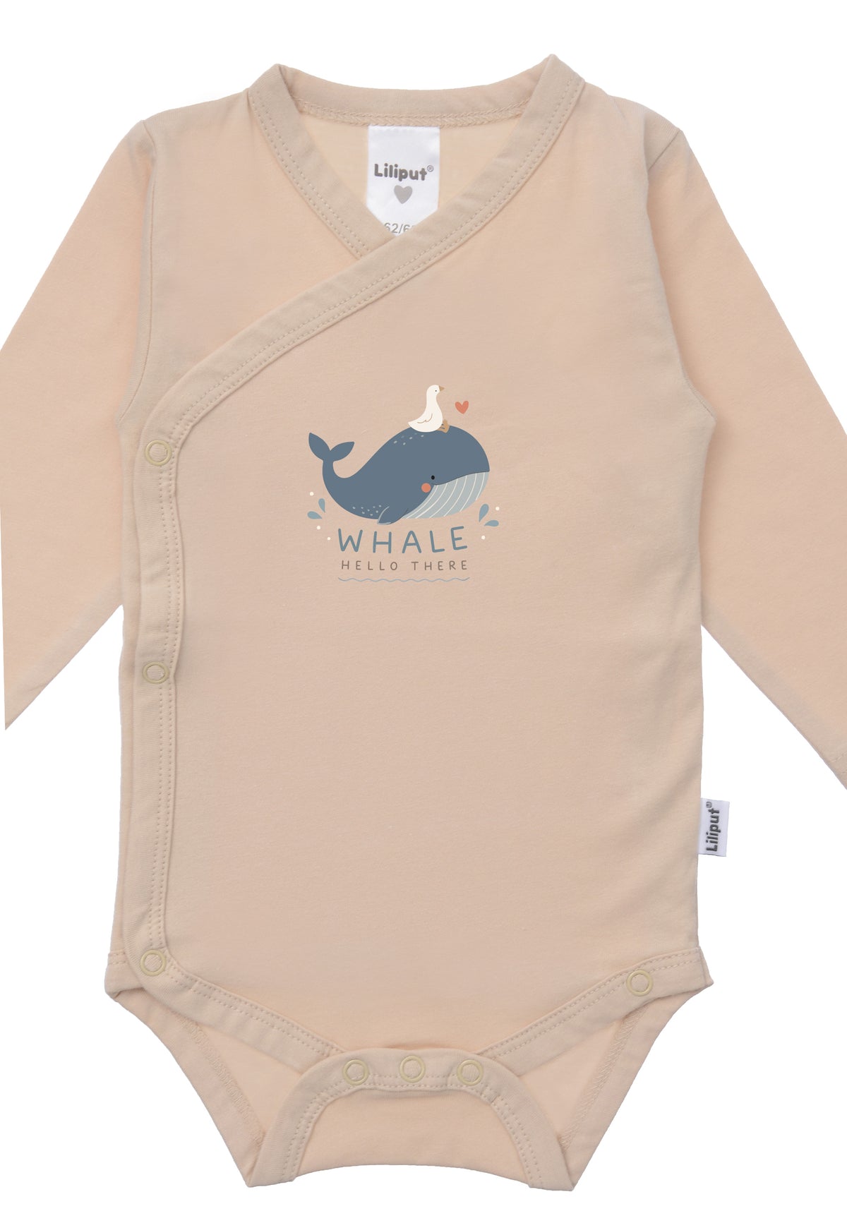 2er-Pack Langarm-Wickelbodys beige und geringelt mit Wal Print
