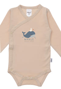 2er-Pack Langarm-Wickelbodys beige und geringelt mit Wal Print