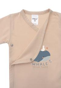 2er-Pack Langarm-Wickelbodys beige und geringelt mit Wal Print