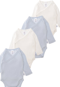 nahaufnahme Raglan-Wickelbodys in weiß und hellblau