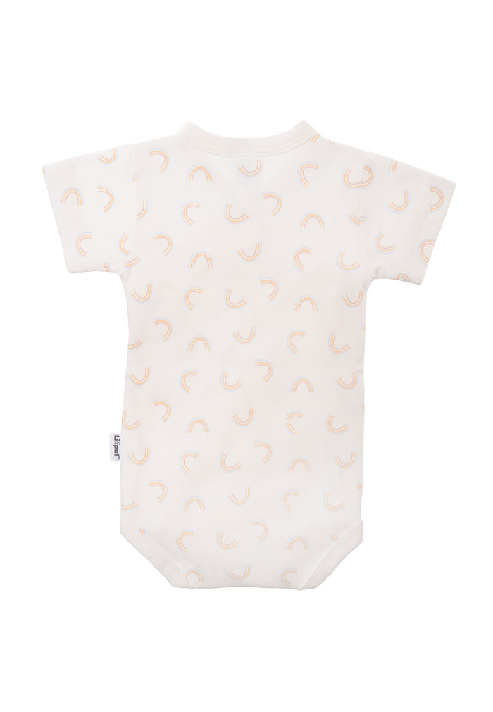 Rückseite des kurzarm Bodys mit Regenbogen Print.