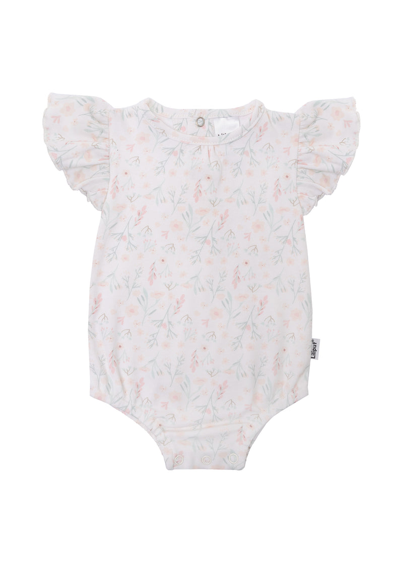 Kurzarmbody mit Rüschenärmeln und Blumenprint.